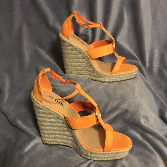 - JustFab Orange Wedge Sandals- Women Size 8 "High Class Affair"‎ - Picture 2 of 8